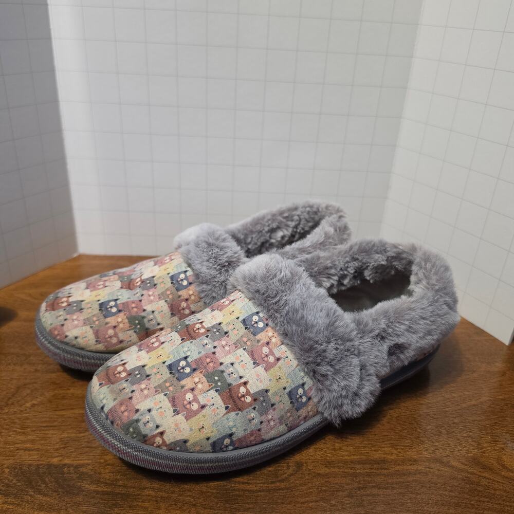BOBS from Skechers Too Cozy Meow Multicolored Cat Slippers Women Size 7